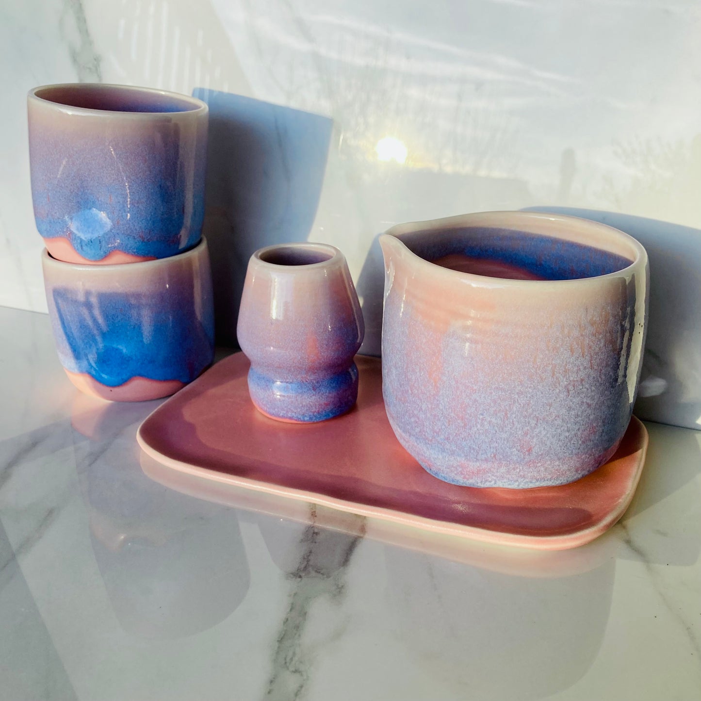 Matching matcha bowl and set: Matcha mugs with thumbprint dimples