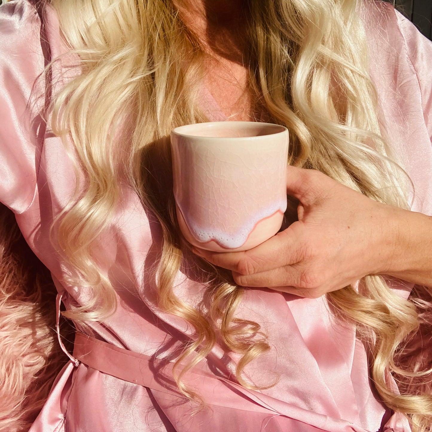 Non-toxic handmade ceramic matcha cup in blush glaze