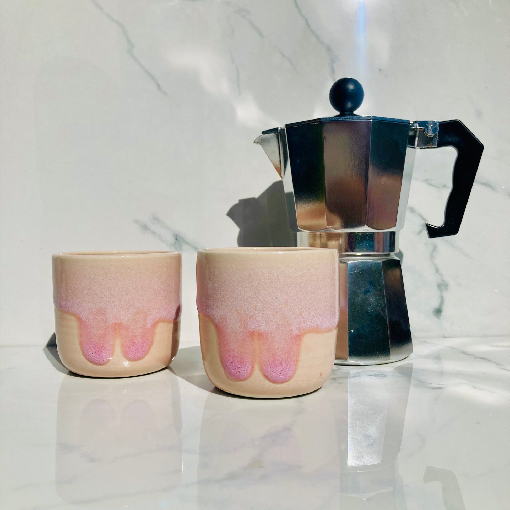 Handcrafted blush ceramic travel mug alternative for home